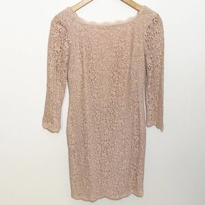 Adrianna Papell Blush Lace 3/4 Sleeve Dress - Great Condition - Women’s Size 4